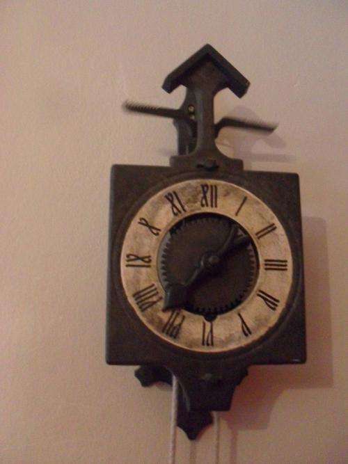 VERY UNUSUAL ...VINTAGE WOODEN GEAR WALL CLOCK...MADE IN SPAIN...