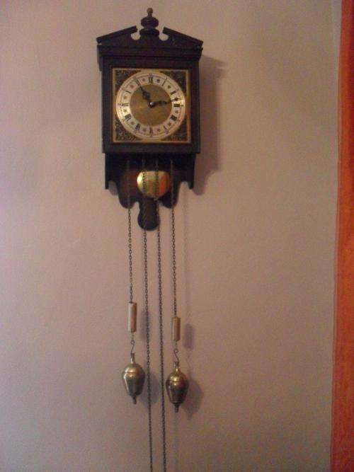 GERMAN WALL CLOCK WITH BRASS WEIGHTS
