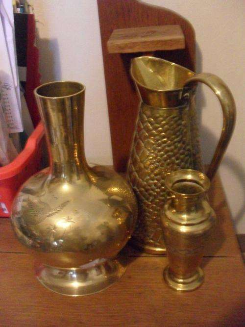3 DIFFERENT/UNUSUAL BRASS VASE/JUGS