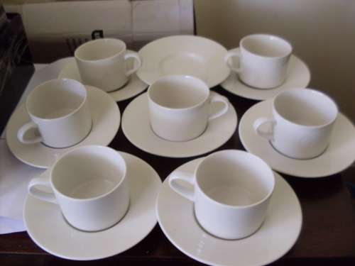 7 X MAXWELL and WILLIAMS DUOS... WHITE BASICS DESIGN...+ SPARE SAUCER