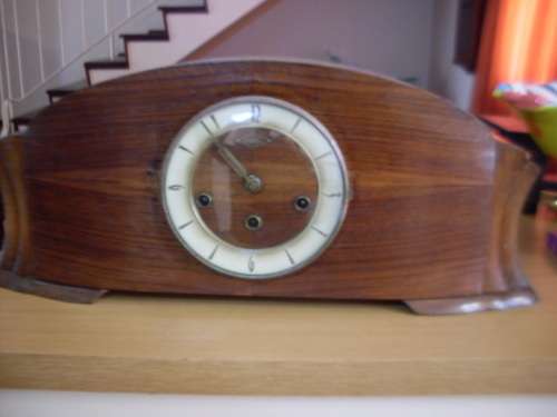 VINTAGE GIROD (FRANCE ) WOODEN MANTLE CLOCK...WESTMINSTER CHIME.......WORKING ...75 YEARS OLD