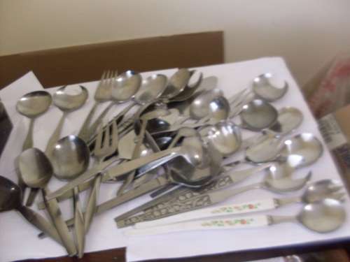 A GREAT COLLECTION OF STAINLESS STEEL SALAD SERVER SETS ....GRAVY LADELS ETC ETC ETC