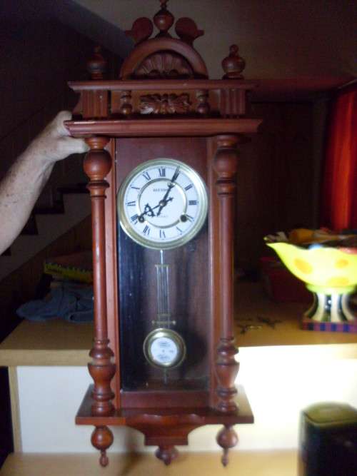 LOVELY VINTAGE WOODEN WALL CLOCK...BLESSING ......WORKING.....