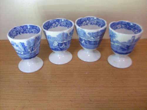 4 BLUE AND WHITE EGG CUPS...COPELAND SPODE ITALIAN PATTERN