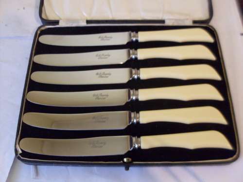 VINTAGE BOXED ...6 X BONE HANDLE KNIVES...FIRTH PRIESTLEY...18 1/2 CM EACH