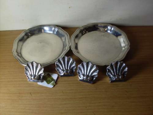 RARELY SEEN...4 CHRISTOFFLE (FRANCE ) S/P NAME PLACE HOLDERS  2 COASTERS