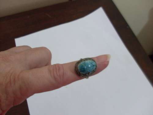 BEAUTIFUL SILVER RING WITH CARVED SCARAB BEETLE