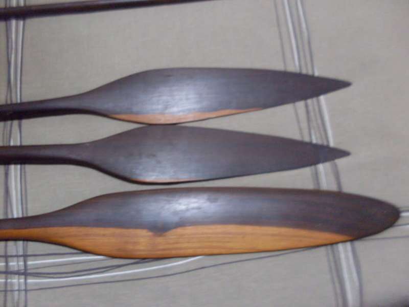 VARIOUS HANDMADE WOODEN PIECES ( 3 x TOP OF SPEARS ETC ETC ETC )
