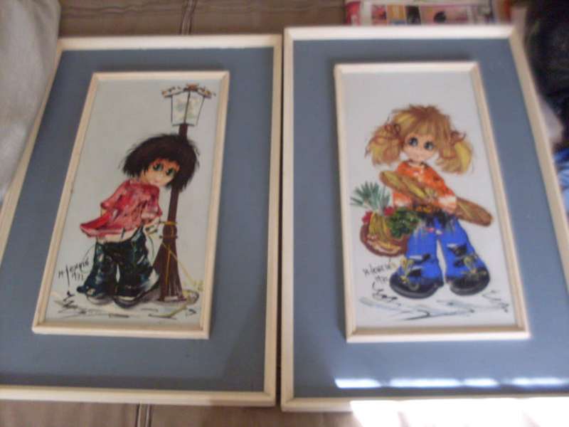 A PAIR OF FRAMED ART SIGNED M. YENELE ....1972....2 X BIG EYES ARTWORK