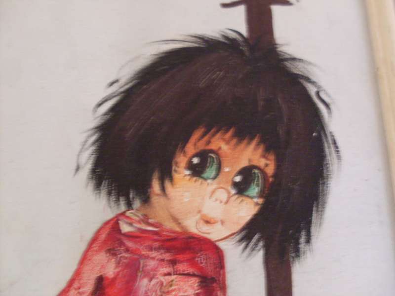 A PAIR OF FRAMED ART SIGNED M. YENELE ....1972....2 X BIG EYES ARTWORK