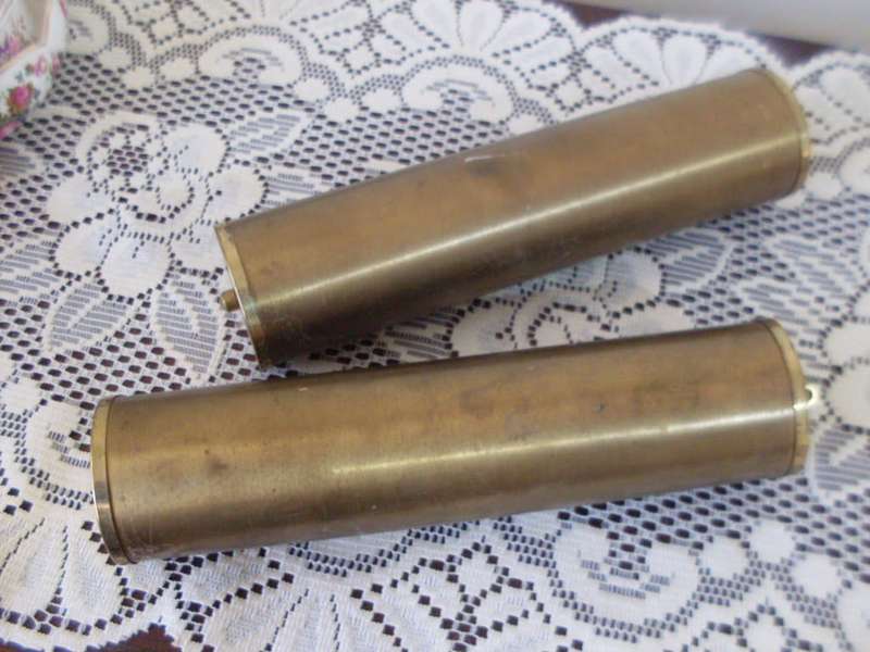 LARGE BRASS WEIGHTS FOR GRANDFATHER CLOCK...26 1/2 CM EACH...TOTAL WEIGHT FOR BOTH IS 6.1 KG