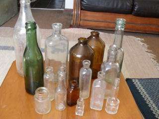 16 VARIOUS SHAPES/SIZE/COLOUR GLASS BOTTLES !!!!!!!