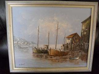 STUNNING HARBOUR SCENE ORIGINAL (OIL) BY WELL KNOWN  ARTIST W.JONES