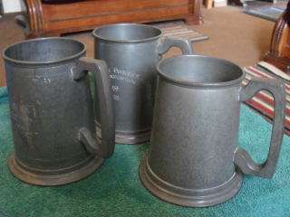 3 X PEWTER GLASS BOTTOM MUGS.....