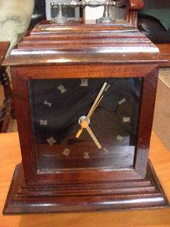 AN UNUSUAL CARRIAGE STYLE WOODEN GERMAN QUARTZ MANTLE CLOCK !!!!