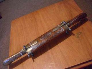 WOOD/BRASS CARVING KNIFE & FORK IN A STAND !!!!!