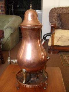 A COPPER SAMOVAR STYLE KETTLE WITH SPIRIT BURNER......