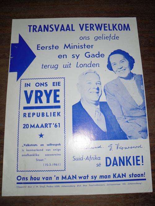 Pamphlet - Transvaal Welcomes Verwoerd 1961 / Transvaal Verwelkom.....