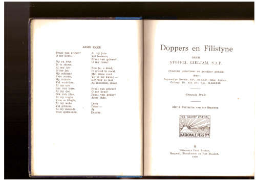Doppers en Filistyne (Stoffel Gieljam en Sagmoedige Neelsie, Skuilname van C.J. Langenhoven) 1938