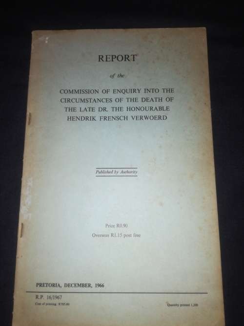 Commission of enquiry of the death of Dr. Hendrik Frensch Verwoerd