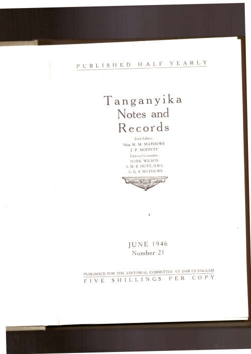 Tanganyika Notes and Records - June 1946 (East Africa)