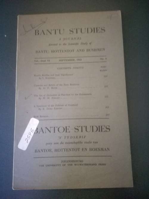 Bantu Studies A Journal, September 1932