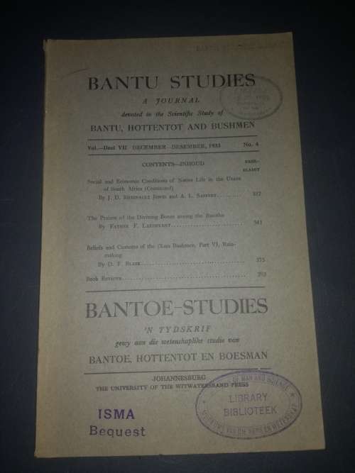 Bantu Studies A Journal, December 1933