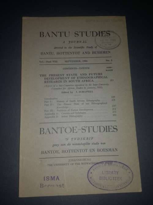 Bantu Studies A Journal, September 1934