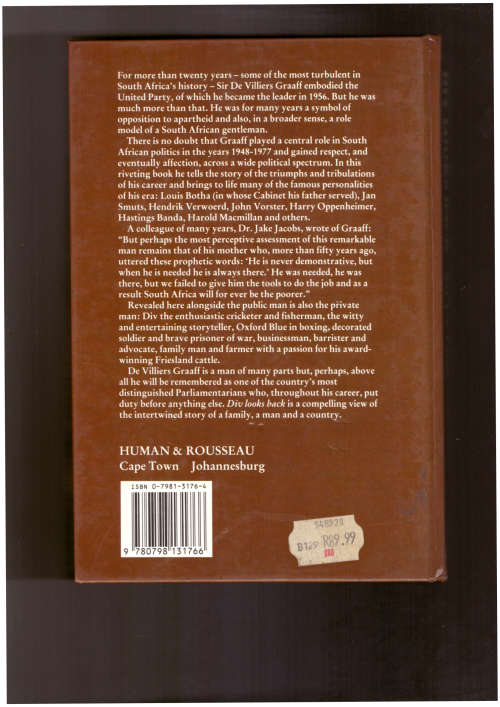 DIV Looks Back The memoirs of Sir De Villiers Graaff