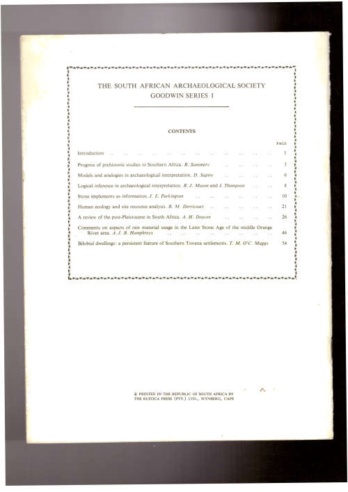 The South African Archaeological Society - Goodwin Series No. 1, June 1972
