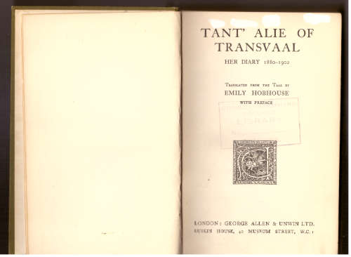 Tant Alie of Transvaal - Emily Hobhouse (first edition)
