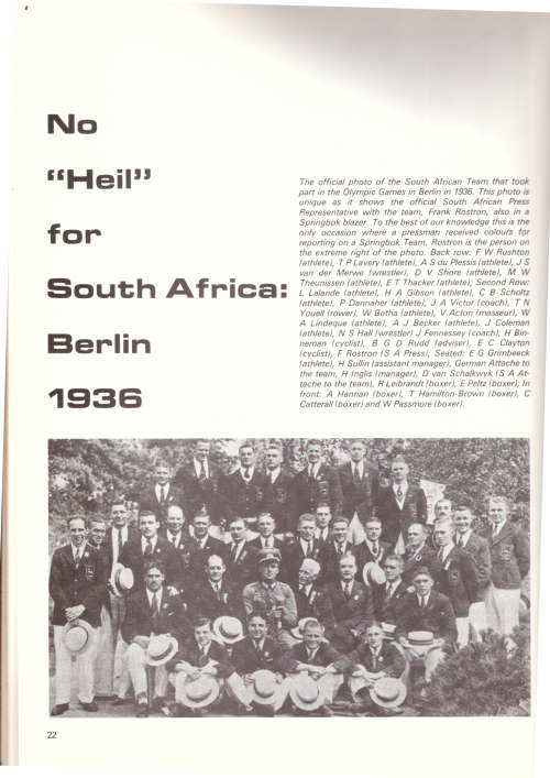 Africa`s First Olympians, The story of the Olympic movement in South Africa 1907-1987 -limited copy