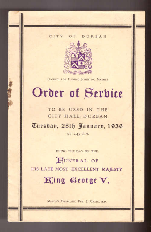 City of Durban, Order of Service, Funeral of King George V, 1936