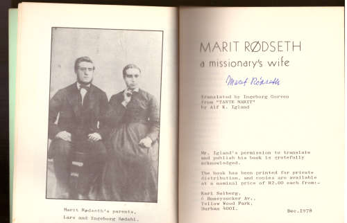 Marit Rodseth a missionary`s wife - SIGNED scarce signature