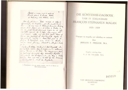 Die Konvensie-Dagboek van sy Edelagbare Francois Stephanus Malan 1908-1909