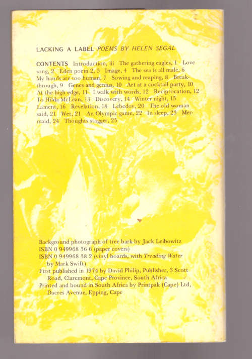 Lacking a Label, Poems by Helen Segal