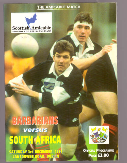 Barbarians vs South Africa 1994 Test Match Programme