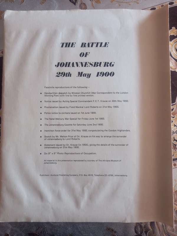 The Battle of Johannesburg 29th May 1900, facsimile reproductions in large envelop