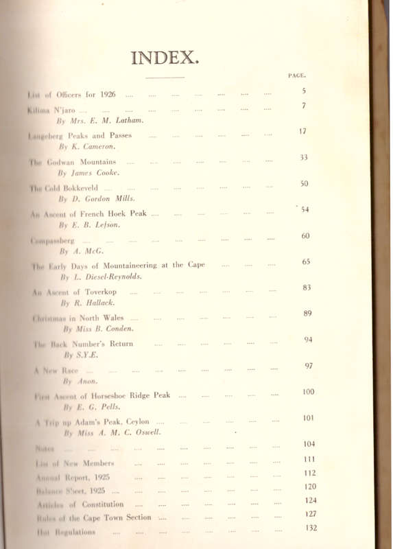 The Annual of the Mountain Club of South Africa - 1926