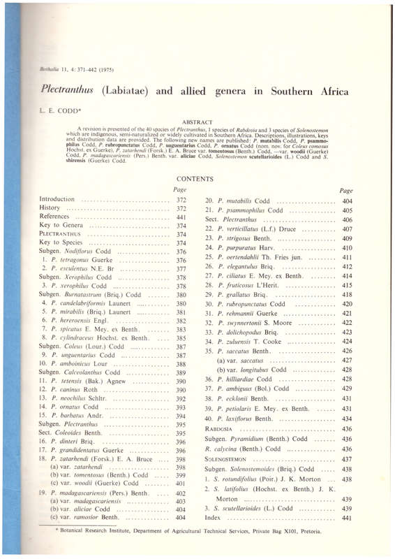 Plectranthus (Labiatae) and allied genera in Southern Africa (SIGNED)