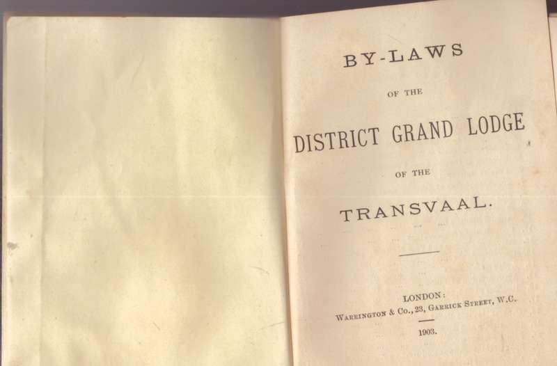 District Grand Lodge of the Transvaal -By-Laws (1903) scarce!