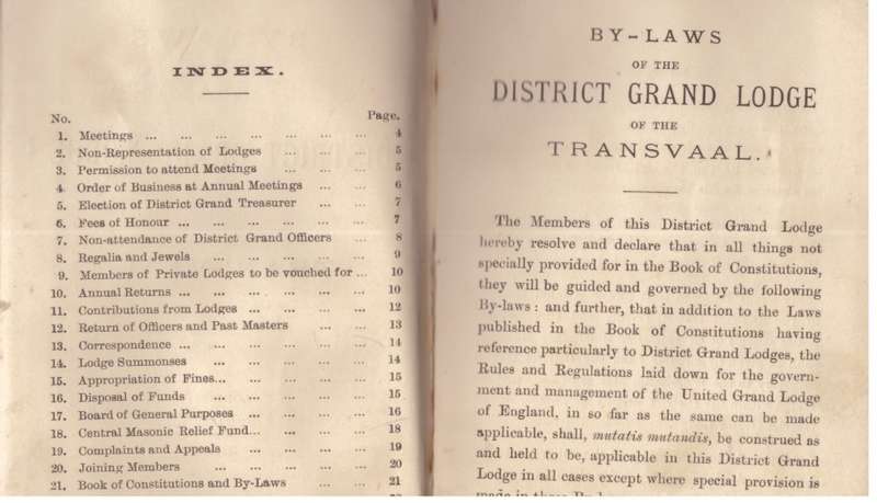 District Grand Lodge of the Transvaal -By-Laws (1903) scarce!