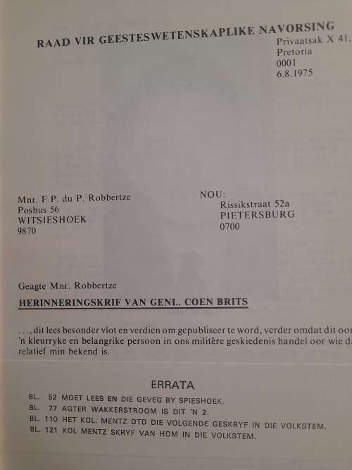 Generaals Coen Brits en Louis Botha 1899 - 1919 : F.P. du P. Robbertze