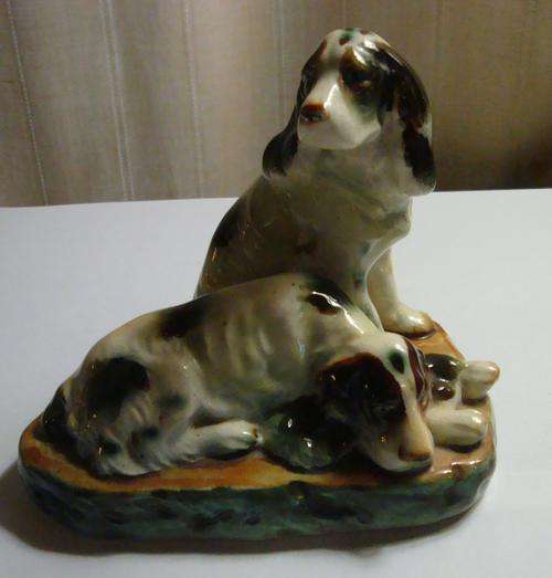 Vintage, Pair of Porcelain Spaniels on Porcelain Base