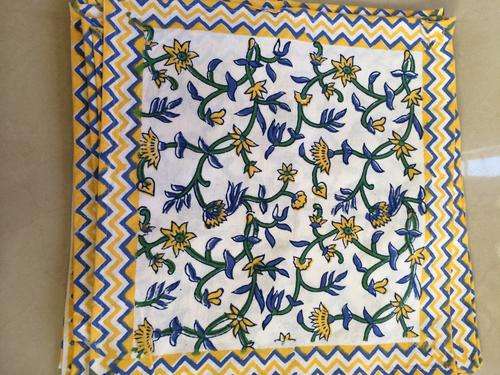 Set of 14 Indian woodblock cotton squares yellow blue green white