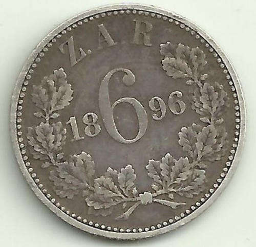 1896 South African ZAR Silver 6 Pence Coin