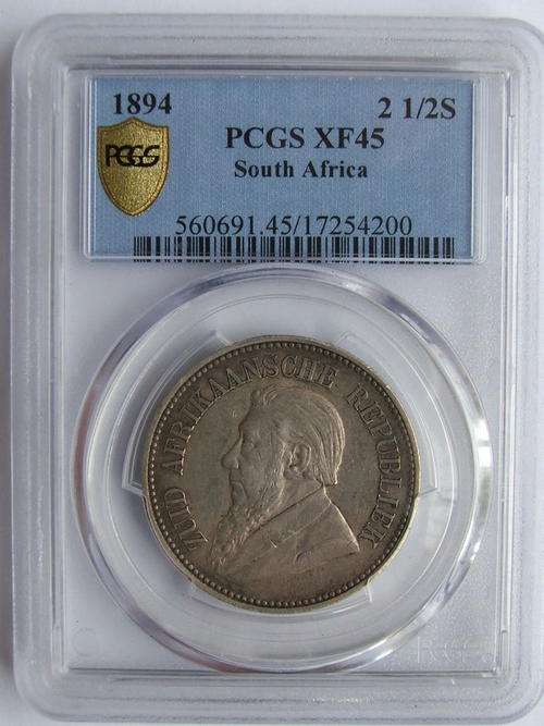 1894 South Africa 2.5 (two and a half) Shillings: Graded PCGS XF45 !!!