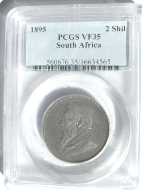1895 SOUTH AFRICA 2 SHILLINGS - GRADED PCGS VF 35 !!!
