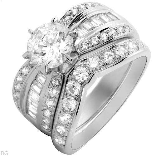Wedding & Engagement Set Created Diamonds Sterling Silver Ring