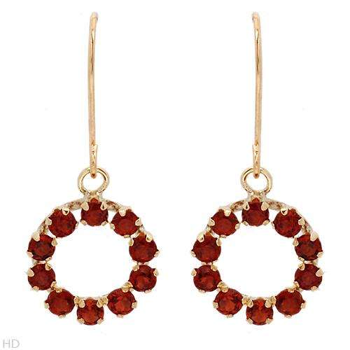 10k Gold Fashionable Brand New Circle Earrings With Genuine Garnets Well Made in Yellow Gold Length